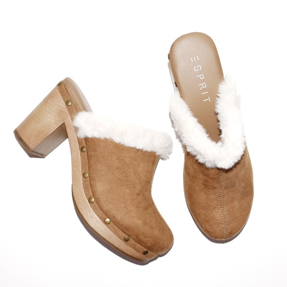 Esprit Shoes - Esprit Wina Faux Fur Suede Camel Tan Clogs